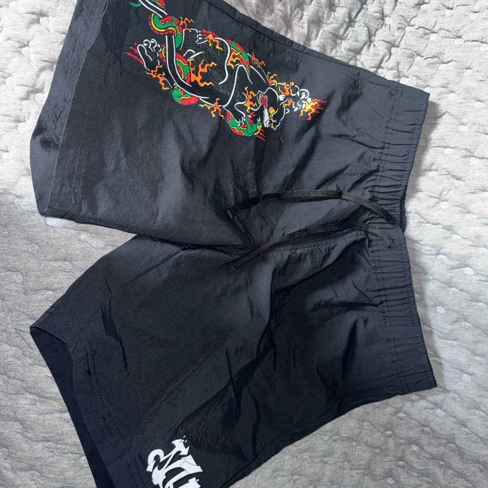 Black Shorts with Dragon Design